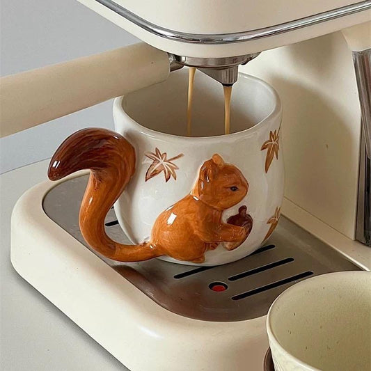 Handmade Squirrel Ceramic Coffee Cup with Saucer: Autumn Woodland Gift