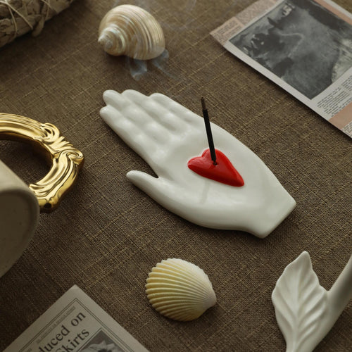 Ceramic Hand Incense Holder: Heart Meditation Tray, Zen Decor