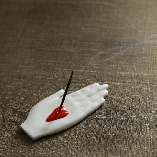 Ceramic Hand Incense Holder: Heart Meditation Tray, Zen Decor