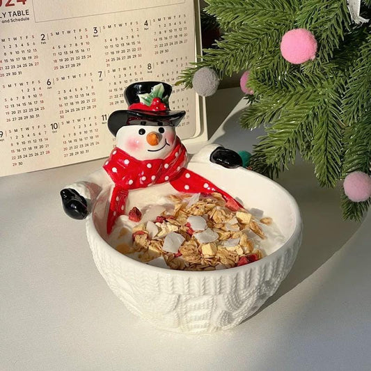Ceramic Snowman Bowl  Christmas Winter Holiday Serving Dish