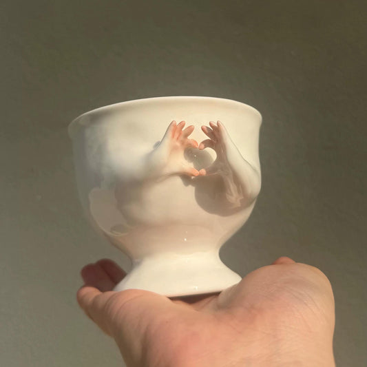 Ceramic Heart Hands Cup personalized Hand Design Mug, Romantic Coffee Cup, Unique Pottery Gift
