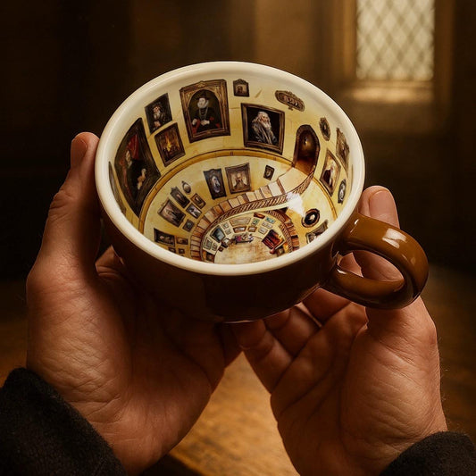 3D Illusion Art Gallery Coffee Mug: Vintage Ceramic Spiral Staircase