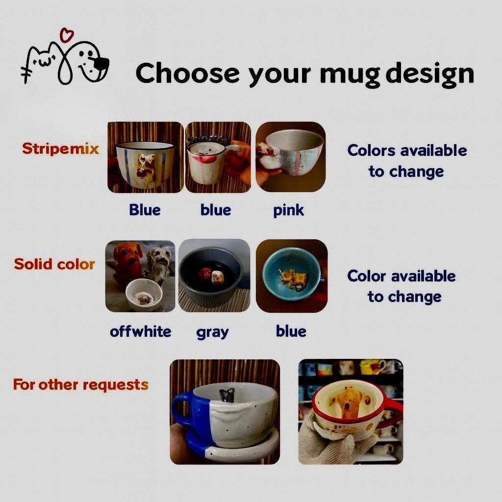 Custom Pet Portrait Mug  Handmade 3D Dog or Cat Ceramic Cup