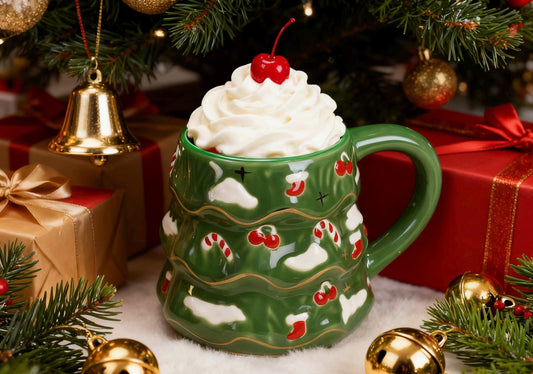Hand-Painted Christmas Tree Mug | Ceramic Holiday Coffee Cup