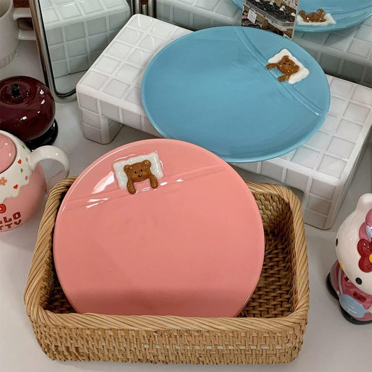 Handmade Bear Ceramic Plate: Whimsical Pottery Art for Collectors